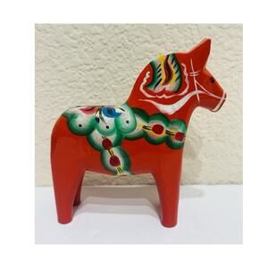 Grannas A. Olssons Vintage Swedish Orange Dala Horse 5" Hand Carved Painted